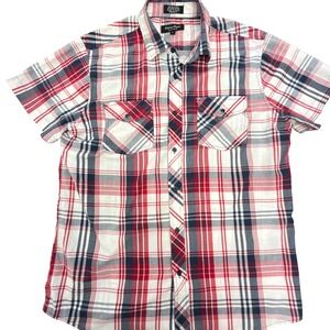 Eighty Eight Platinum Mens Large Red White Blue Plaid Short Sleeve Button Down